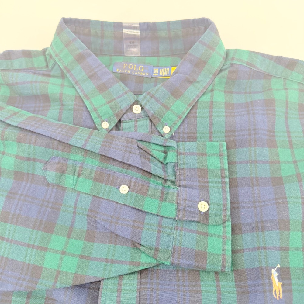Polo Ralph Lauren Button Down Mens 3XB Green Plaid Black Watch Classic Fit Logo